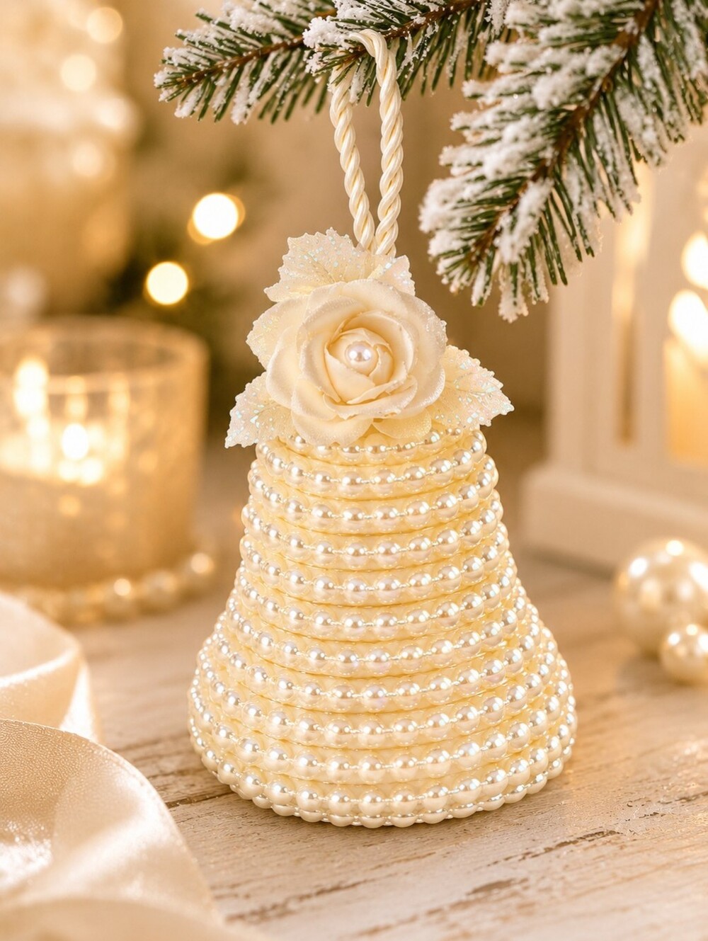 Vintage Pearl Embellished Christmas Holiday Bells Set of 2